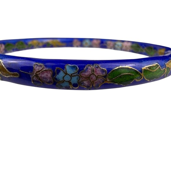 Cloisonné Womens Blue Enamel Floral Bangle Bracelet Various Metal Handmade - Picture 5 of 8